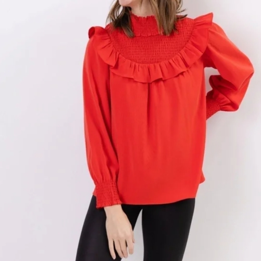 Sail to Sable Red Smocked Neck Top S